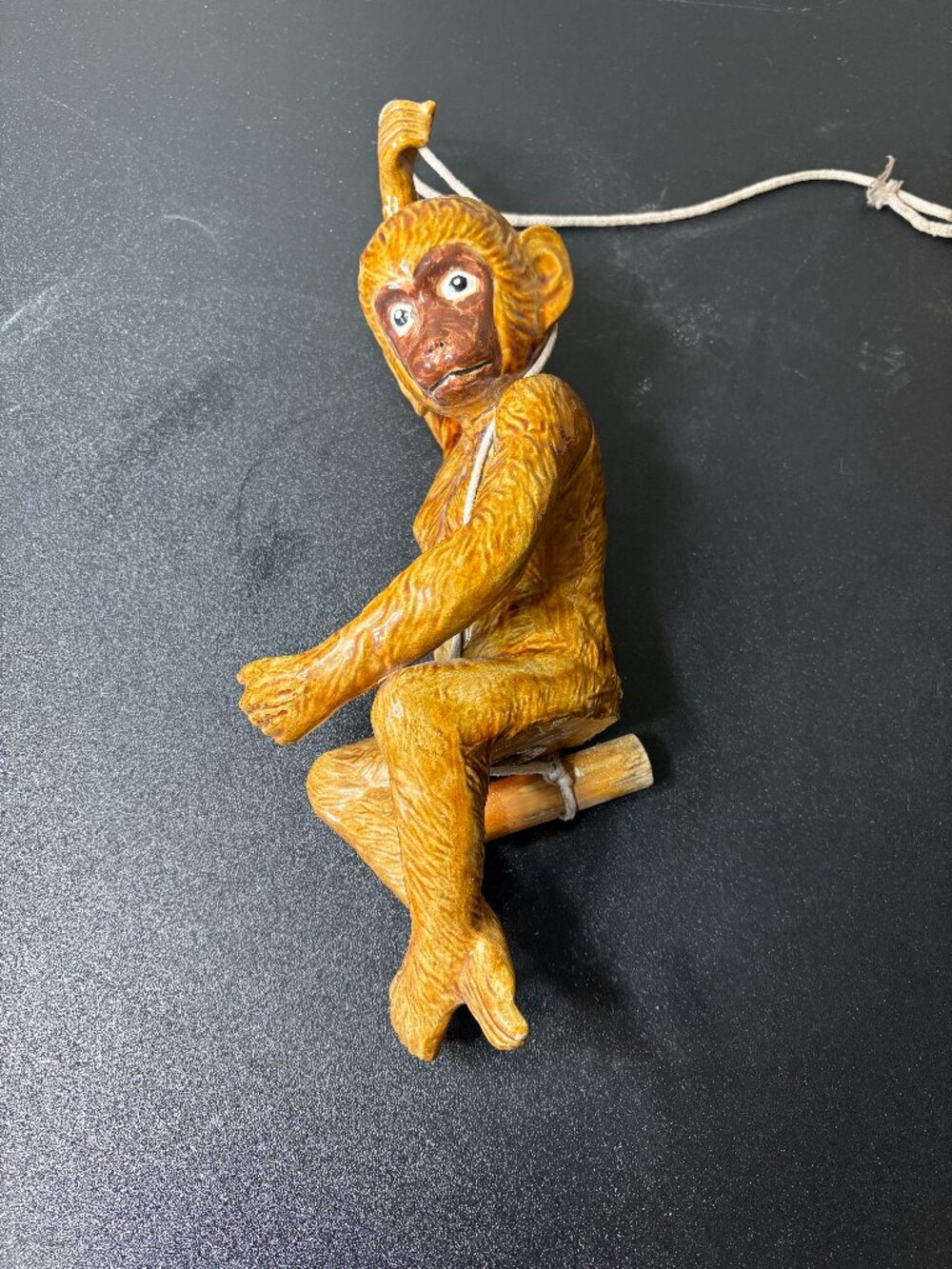 Mid Century Ceramic Monkey on a Rope Decor